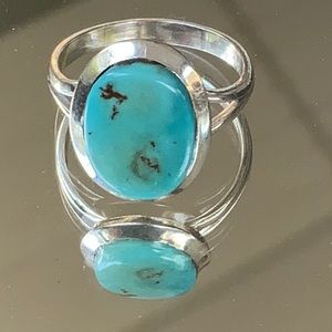 NATURAL TURQUOISE NEVADA AZTEC MT 925 STERLING SILVER RING, SIZE 7.75